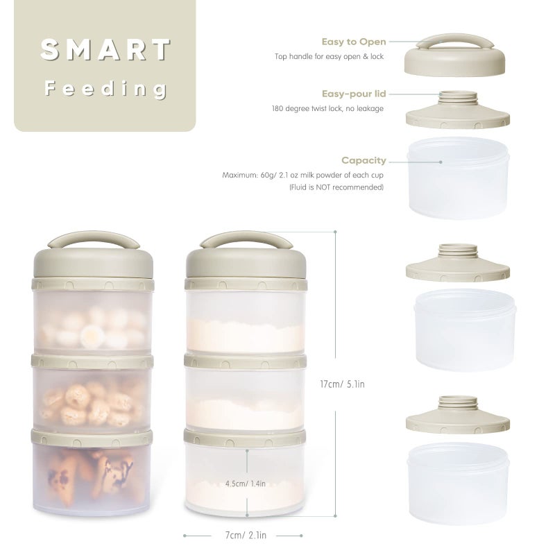 Termichy Stackable Formula Dispenser Portable Milk Powder Container, 2 Pack, Warm Grey - Image 2